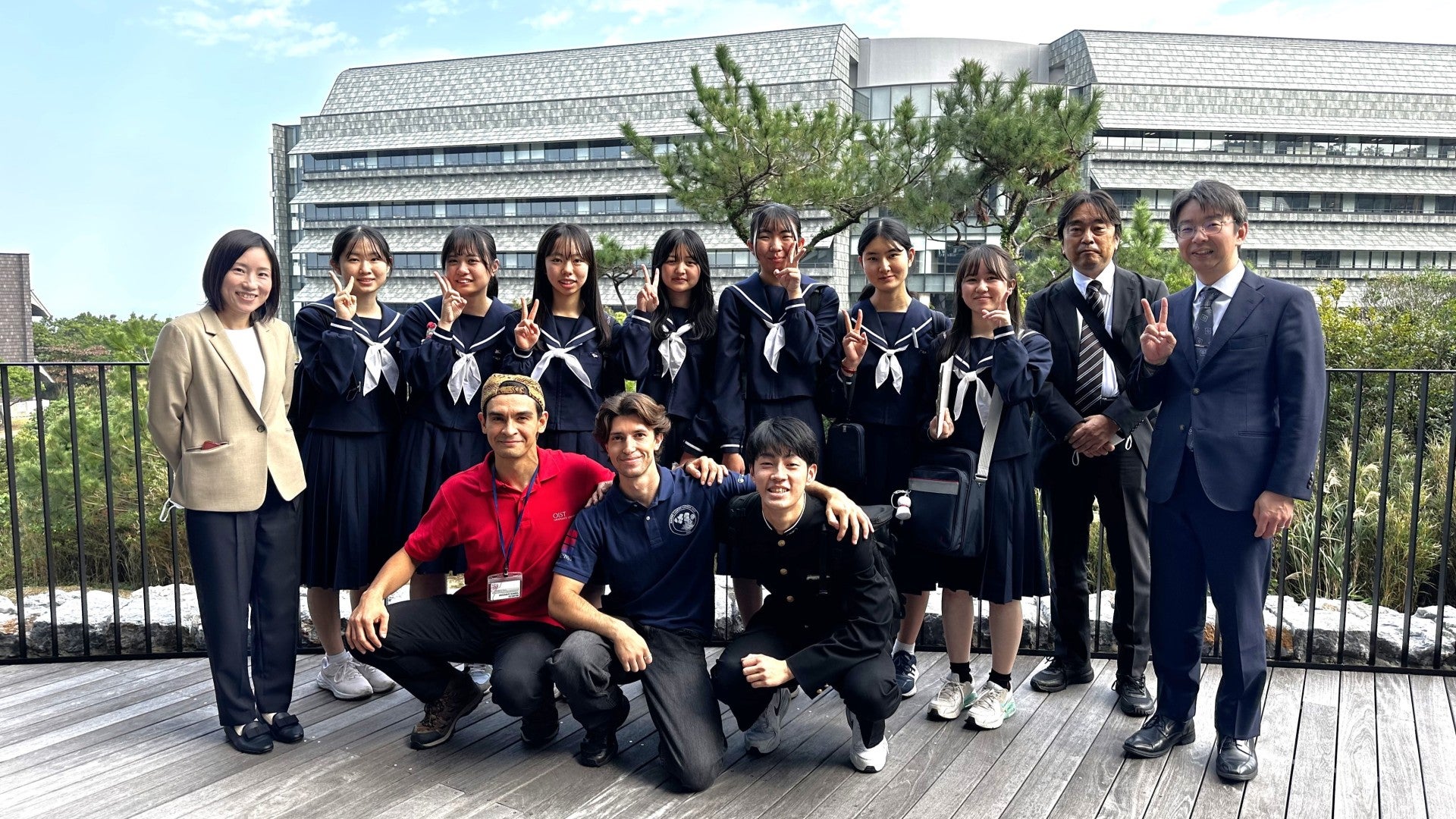 Students from Saeki Kakujo High School visiting OIST in 2023